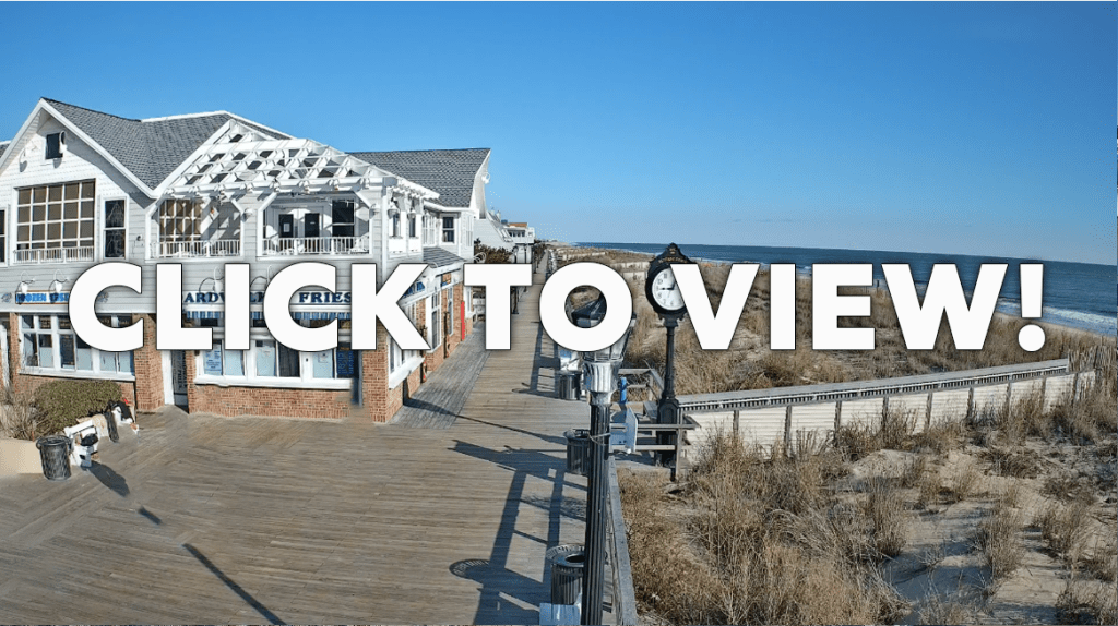 A North facing view of the Bethany Beach Boardwalk with text overlayed reading Click to View!